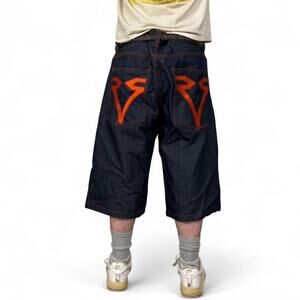 Y2k embroidered super baggy denim shorts